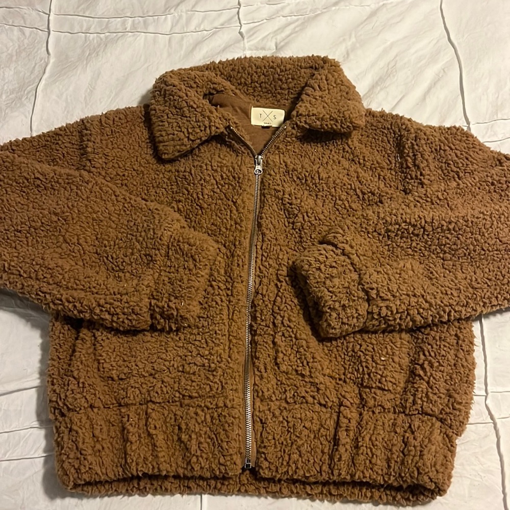 francesca’s collection fuzzy brown jacket